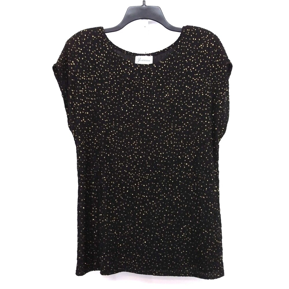 Joanna Blouse Womens Size XL Black Gold Micro Sequin Accordion Style Top